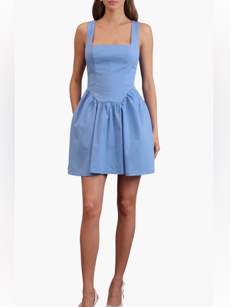 Nwt - Avec Les Filles Corset Skater Light Blue Square-Neck Mini Dress
